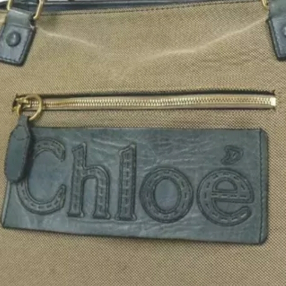 AUTHENTIC CHLOE HARLEY TOTE BAG CANVAS/BLUELEATHER - Picture 7 of 16